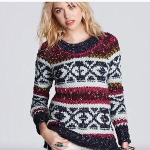 Free People Silver Reed Fair Isle Chunky Knit Sweater Size XS